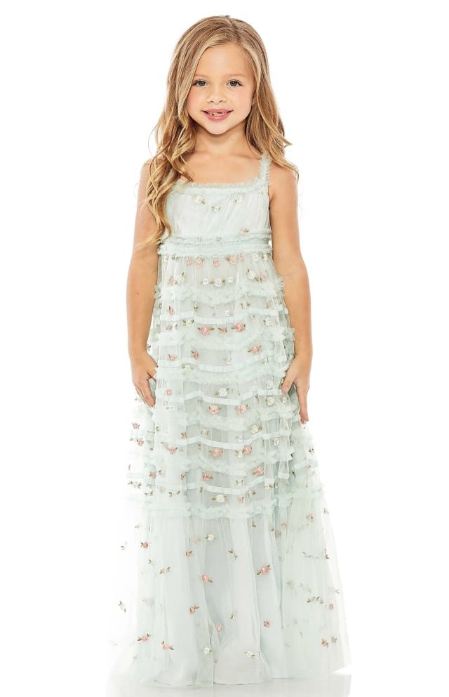 Kids\' Floral Embroidered Ruffle Party Dress